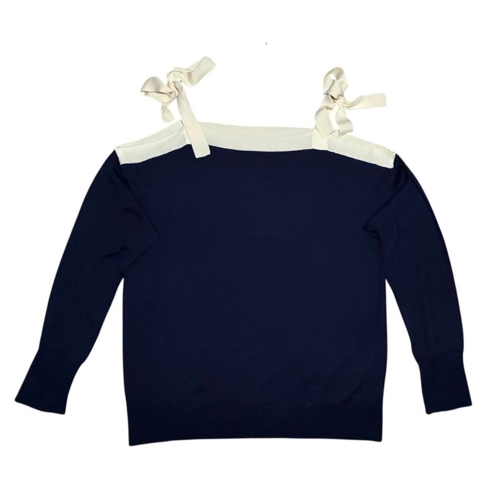 J.Crew - 100% Merino Wool - Navy & Cream Peekaboo Shoulder